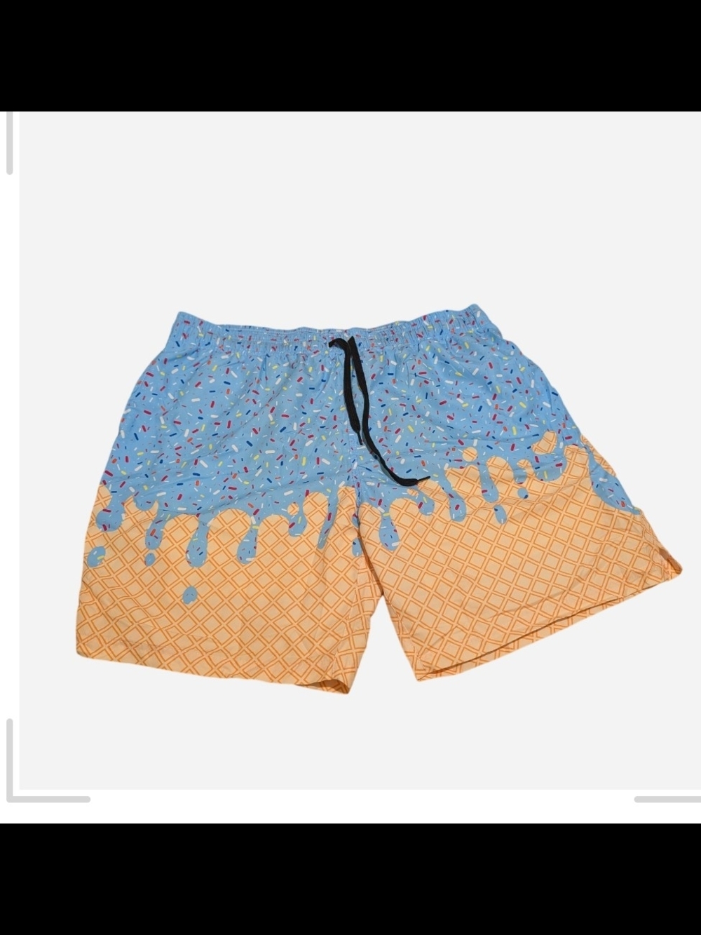 Ice Cream Cone Print Men's Swim Trunks in Blue and Tan